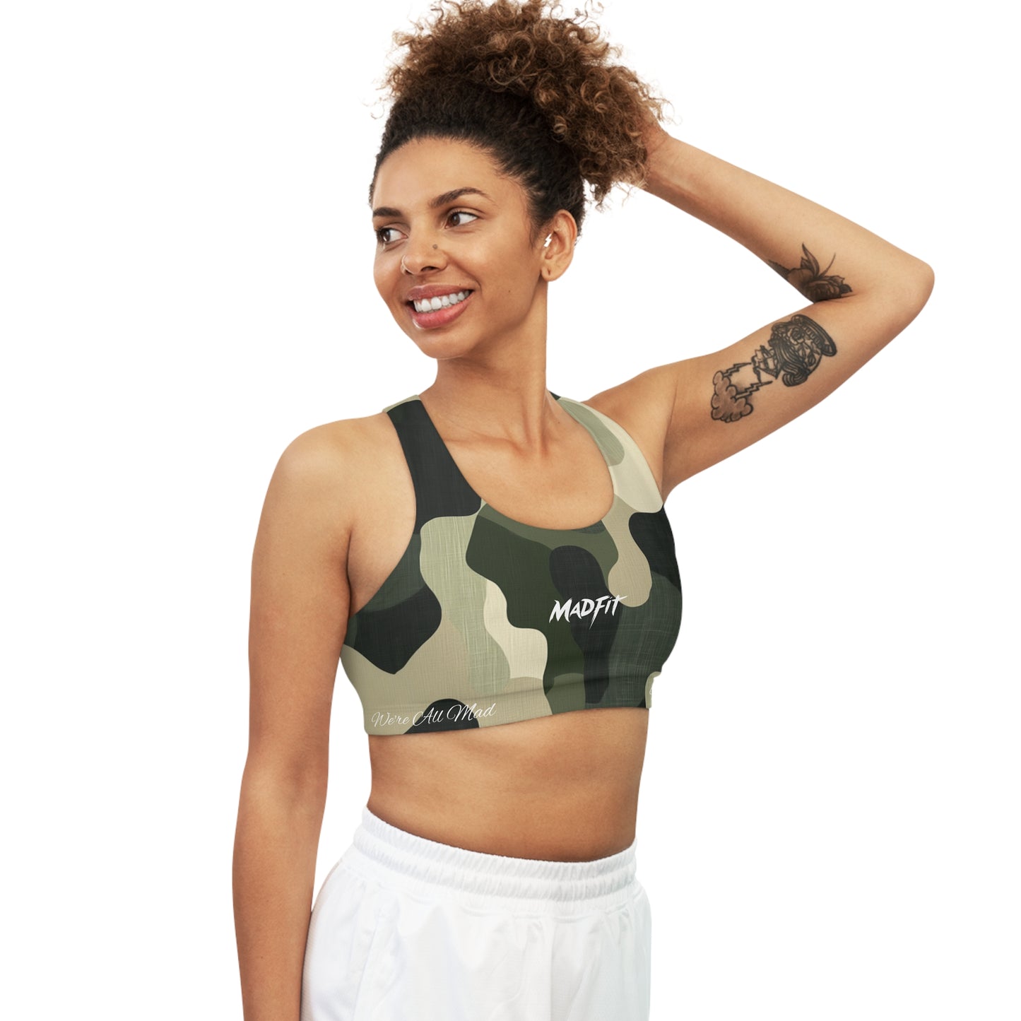 Olive Green Camo Seamless Sports Bra