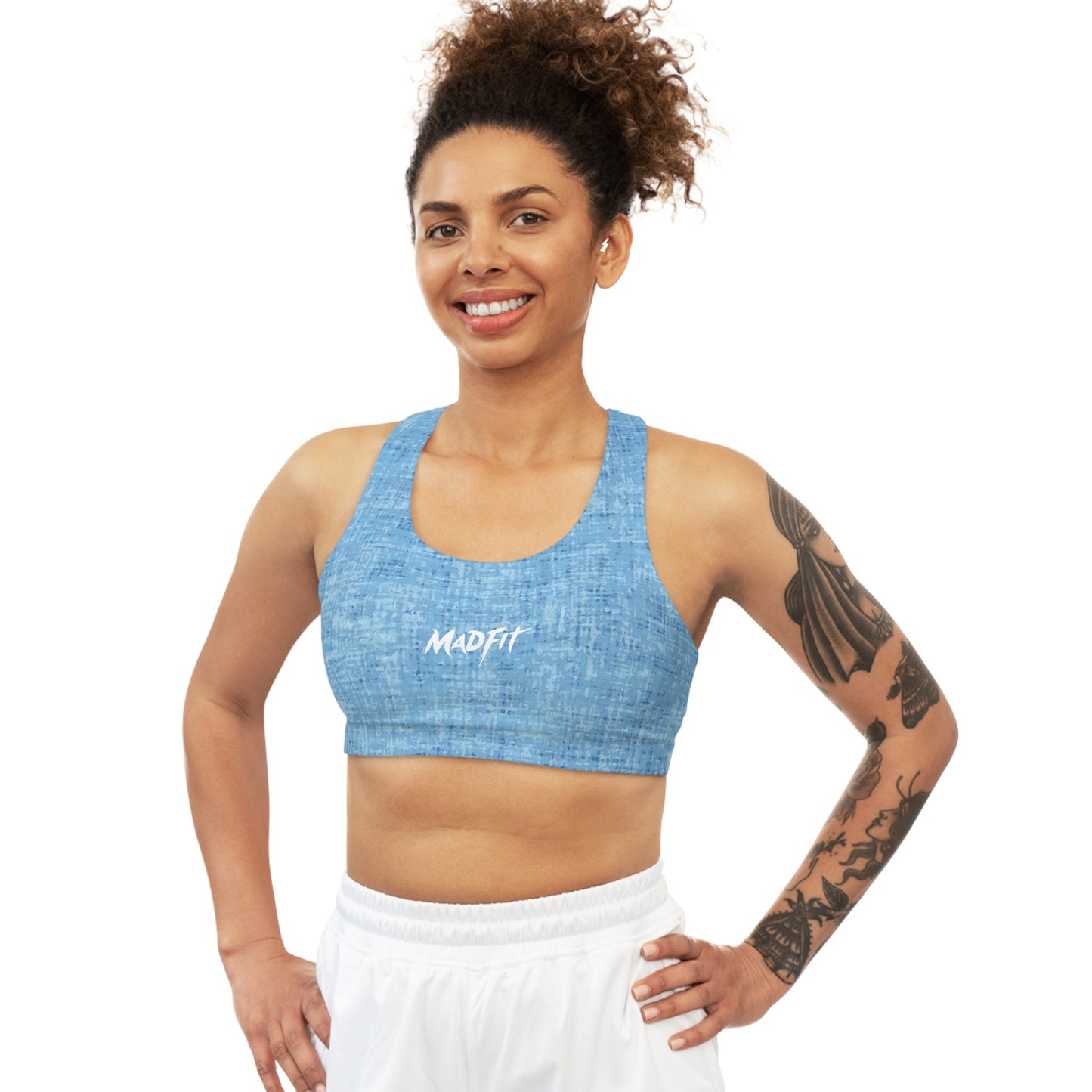 Sky Blue Heathered Seamless Sports Bra