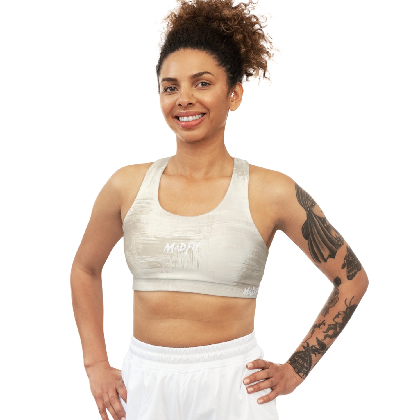 Beige Brushed Seamless Sports Bra