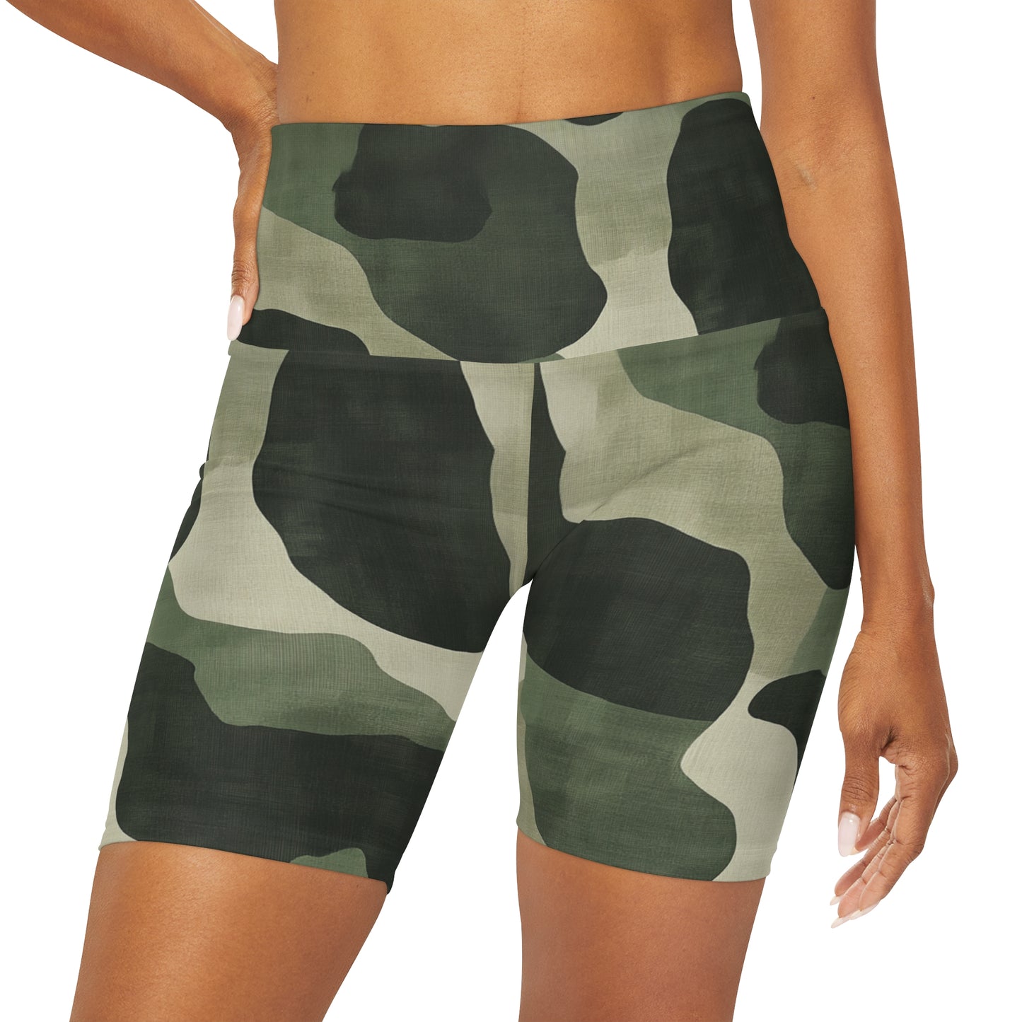 Olive Green Camo High Waisted Shorts