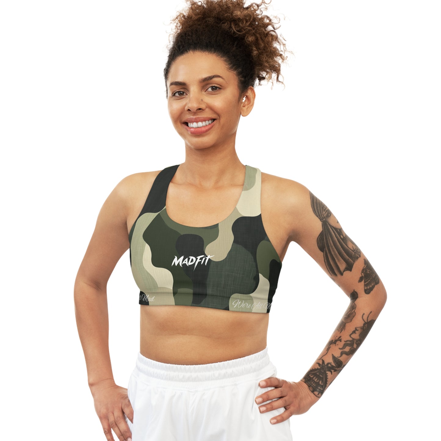 Olive Green Camo Seamless Sports Bra